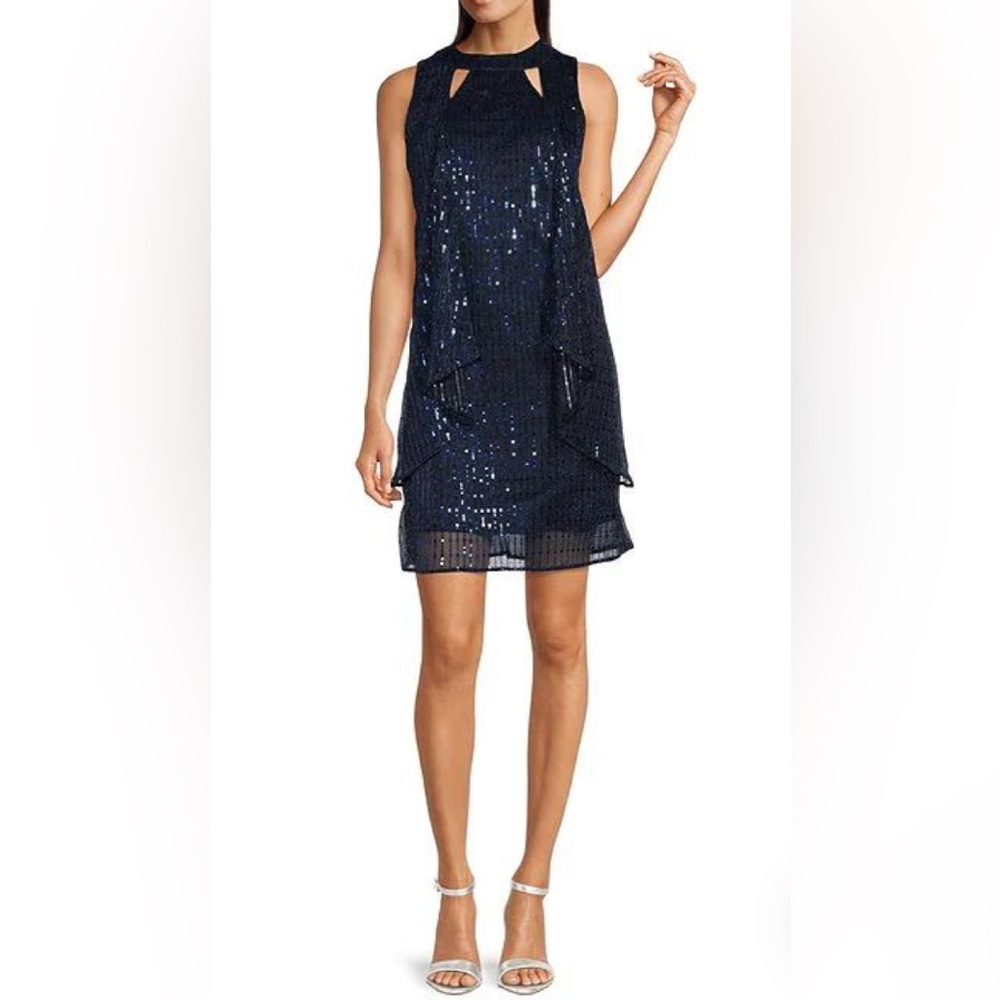 Leslie Fay sequin double keyhole party dress